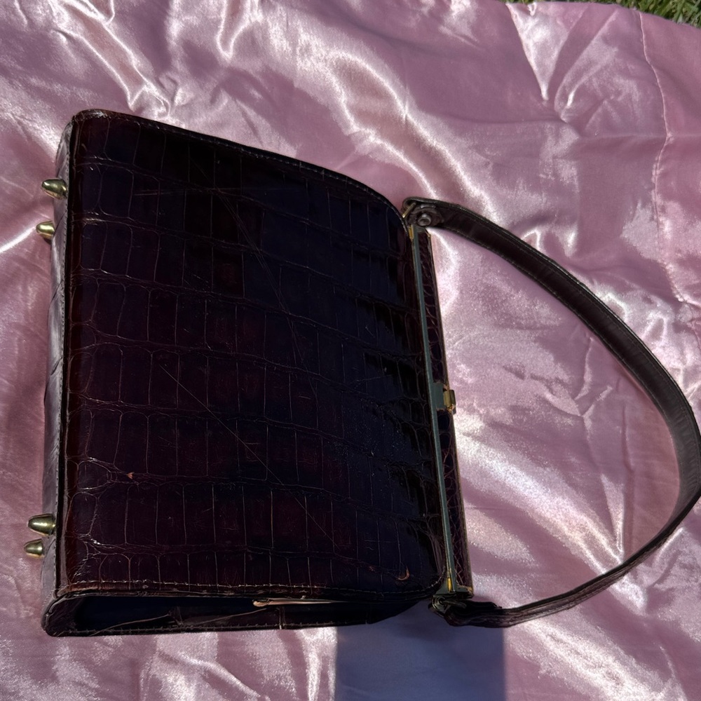 Vintage Deep Brown Crocodile Pattern Shoulder Bag